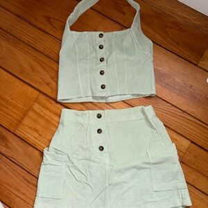 Mint Green Button-Up Halter Top and Skirt Set
